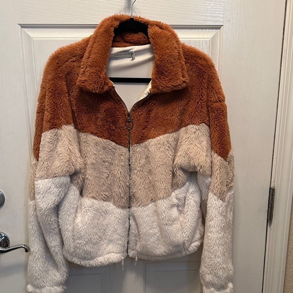 Paper Crane Brown and Cream Teddy Jacket Size Medium